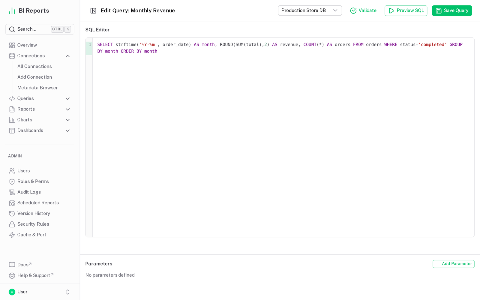 Raw SQL Editor screenshot