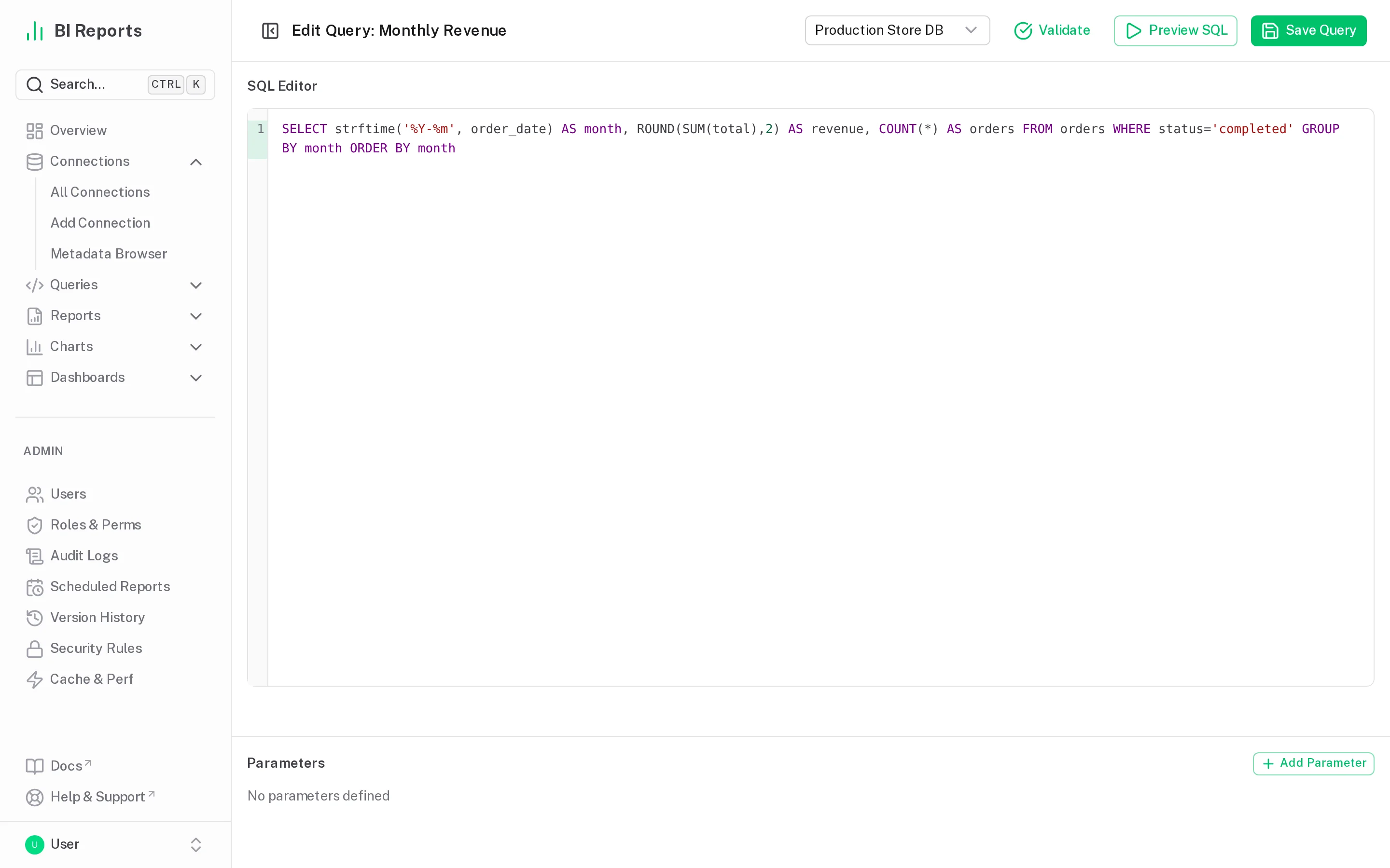Raw SQL Editor screenshot